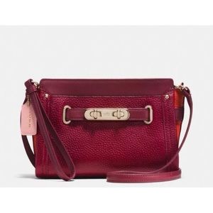 Coach Swagger Colorblock Pebble Leather Crossbody, Black Cherry